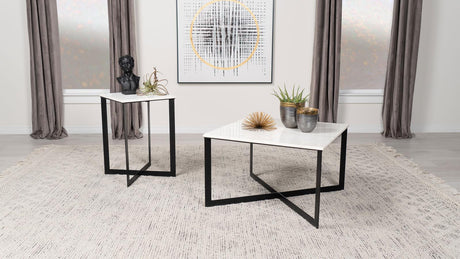 Tobin Square Marble Top End Table White And Black 707697 - Ella Furniture