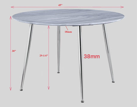 Tola Silver Faux Marble Fabric Seat Round Contemporary Dining Room Set - Ella Furniture
