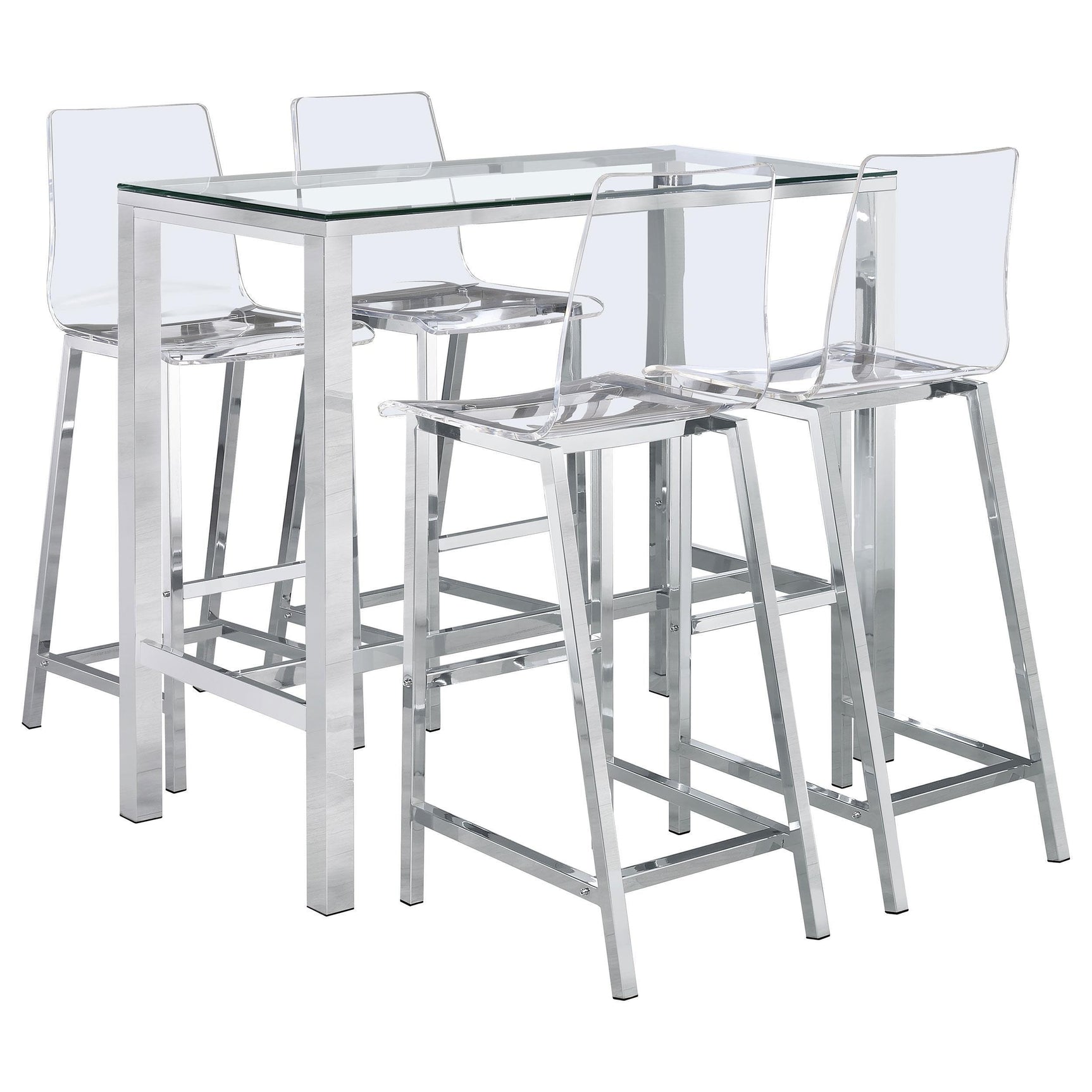 Tolbert 5-piece Bar Set with Acrylic Chairs Clear and Chrome 104873-S5 - Ella Furniture