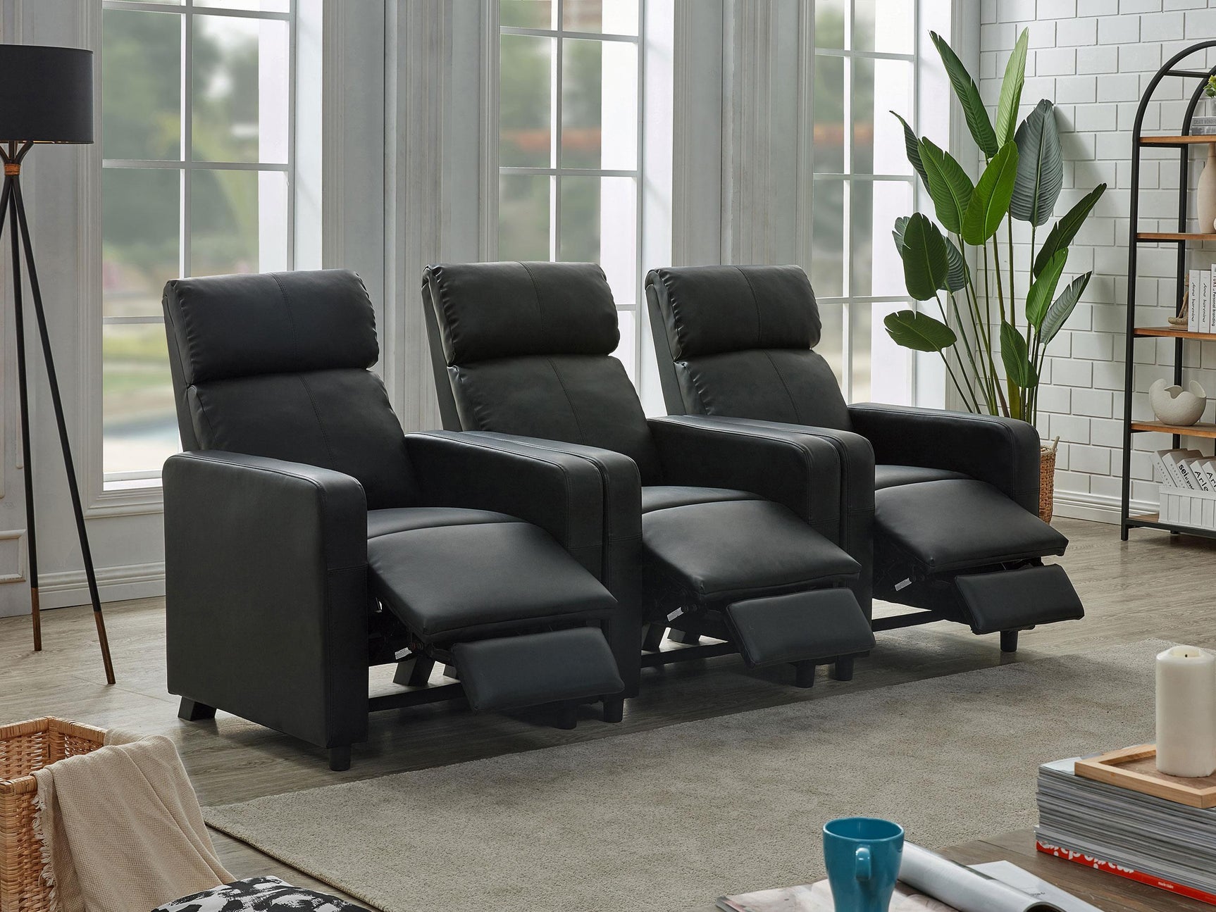 TOOHEY HOME THEATER COLLECTION Toohey Upholstered Tufted Recliner Living Room Set Black 600181-S3B - Ella Furniture