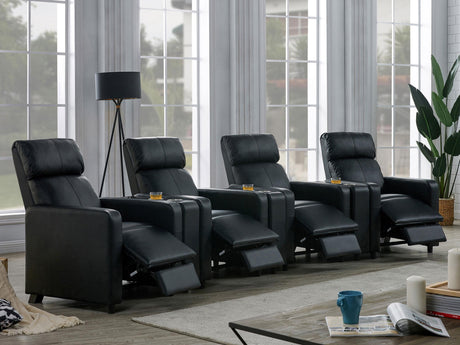 TOOHEY HOME THEATER COLLECTION Toohey Upholstered Tufted Recliner Living Room Set Black 600181-S4A - Ella Furniture