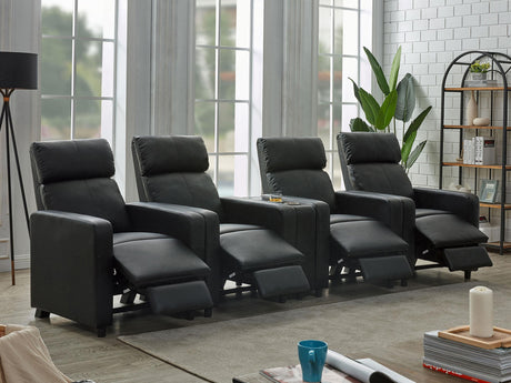 TOOHEY HOME THEATER COLLECTION Toohey Upholstered Tufted Recliner Living Room Set Black 600181-S4B - Ella Furniture