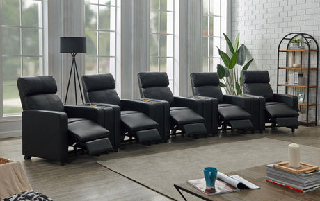 TOOHEY HOME THEATER COLLECTION Toohey Upholstered Tufted Recliner Living Room Set Black 600181-S5A - Ella Furniture