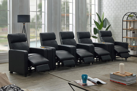 TOOHEY HOME THEATER COLLECTION Toohey Upholstered Tufted Recliner Living Room Set Black 600181-S5B - Ella Furniture