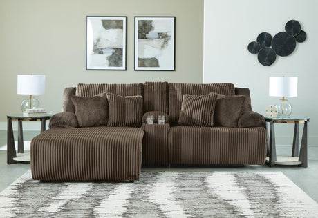 Top Tier Chocolate Velvet 3-Piece Reclining Sectional Sofa with Chaise from Ella Furniture