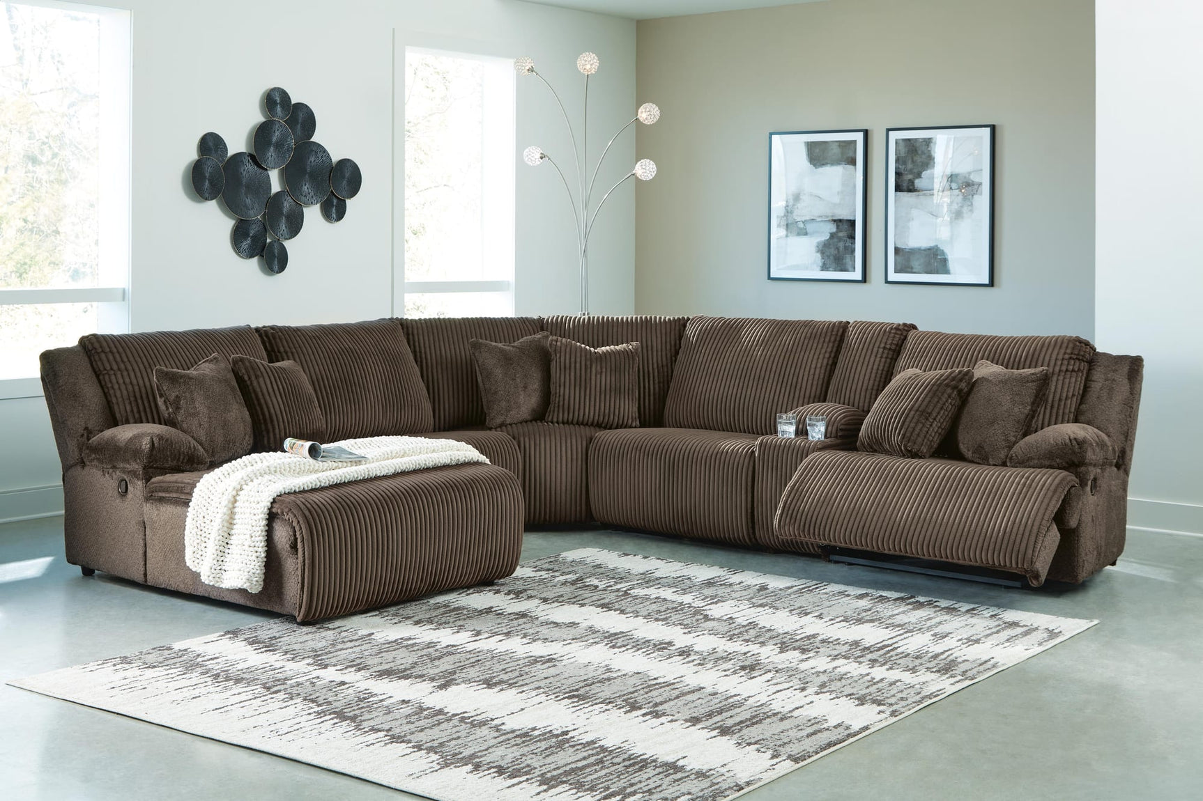 Top Tier Chocolate Velvet 6-Piece Reclining Sectional with Chaise from Ella Furniture