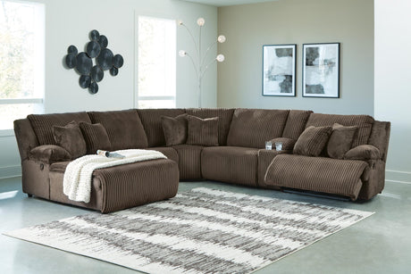 Top Tier Chocolate Velvet 6-Piece Reclining Sectional with Chaise from Ella Furniture