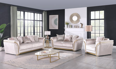 Torino Champagne Sofa, Loveseat, and Chair Set with Gold Framework from Ella Furniture
