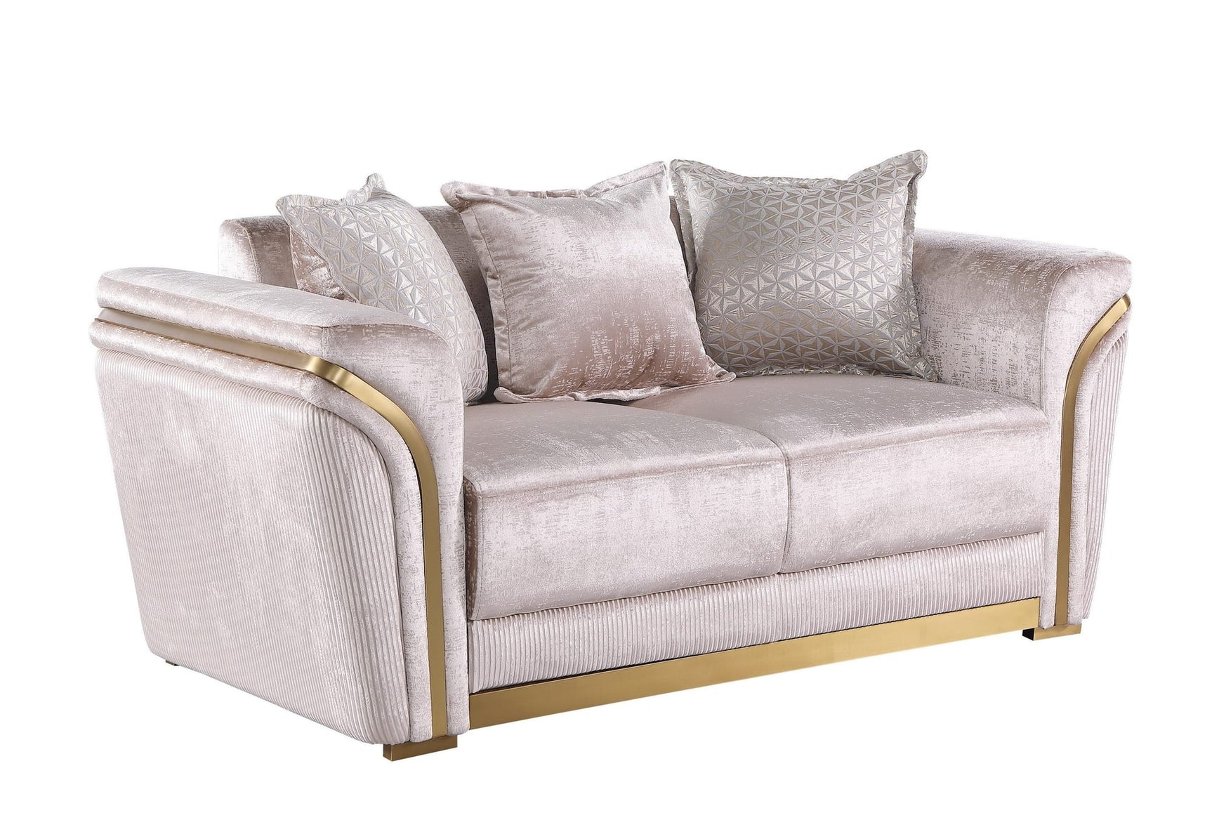 Torino Champagne Sofa, Loveseat, and Chair Set with Gold Framework view 3