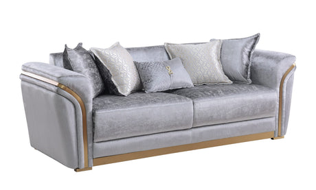 Torino Grey Sofa, Loveseat, and Chair Set with Gold Accents view 2