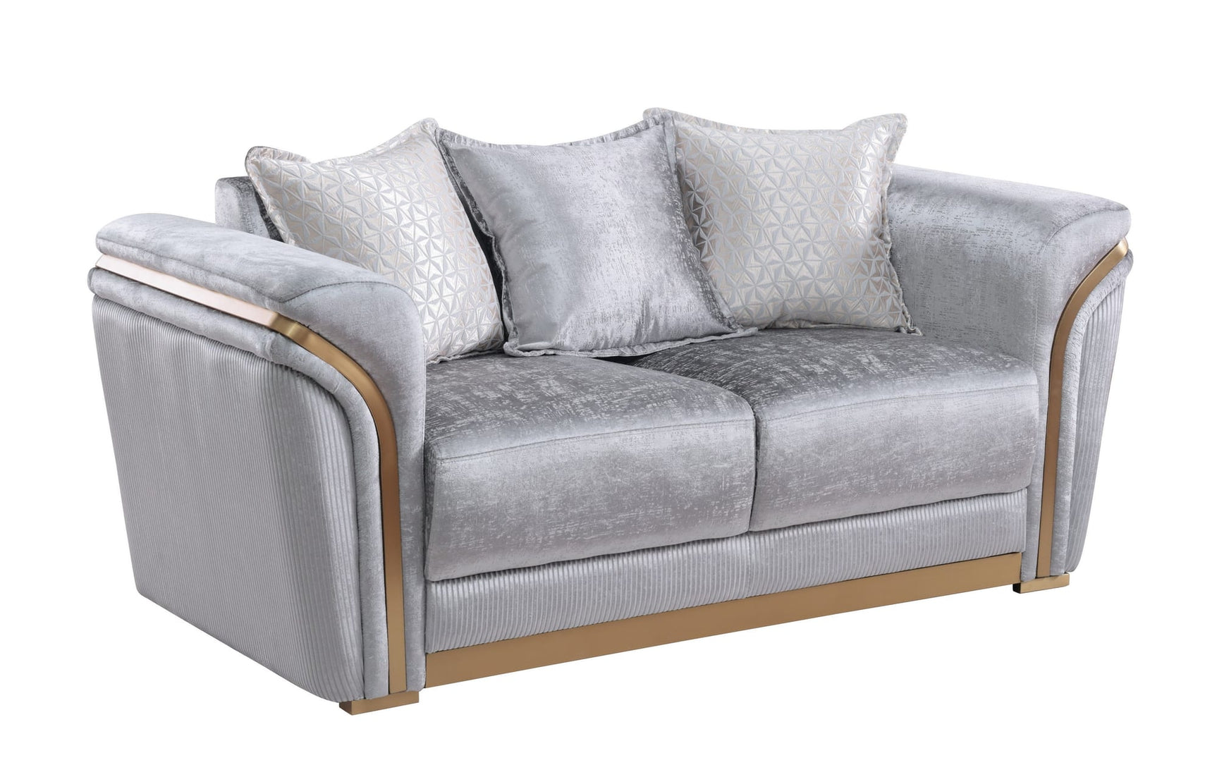 Torino Grey Sofa, Loveseat, and Chair Set with Gold Accents view 3