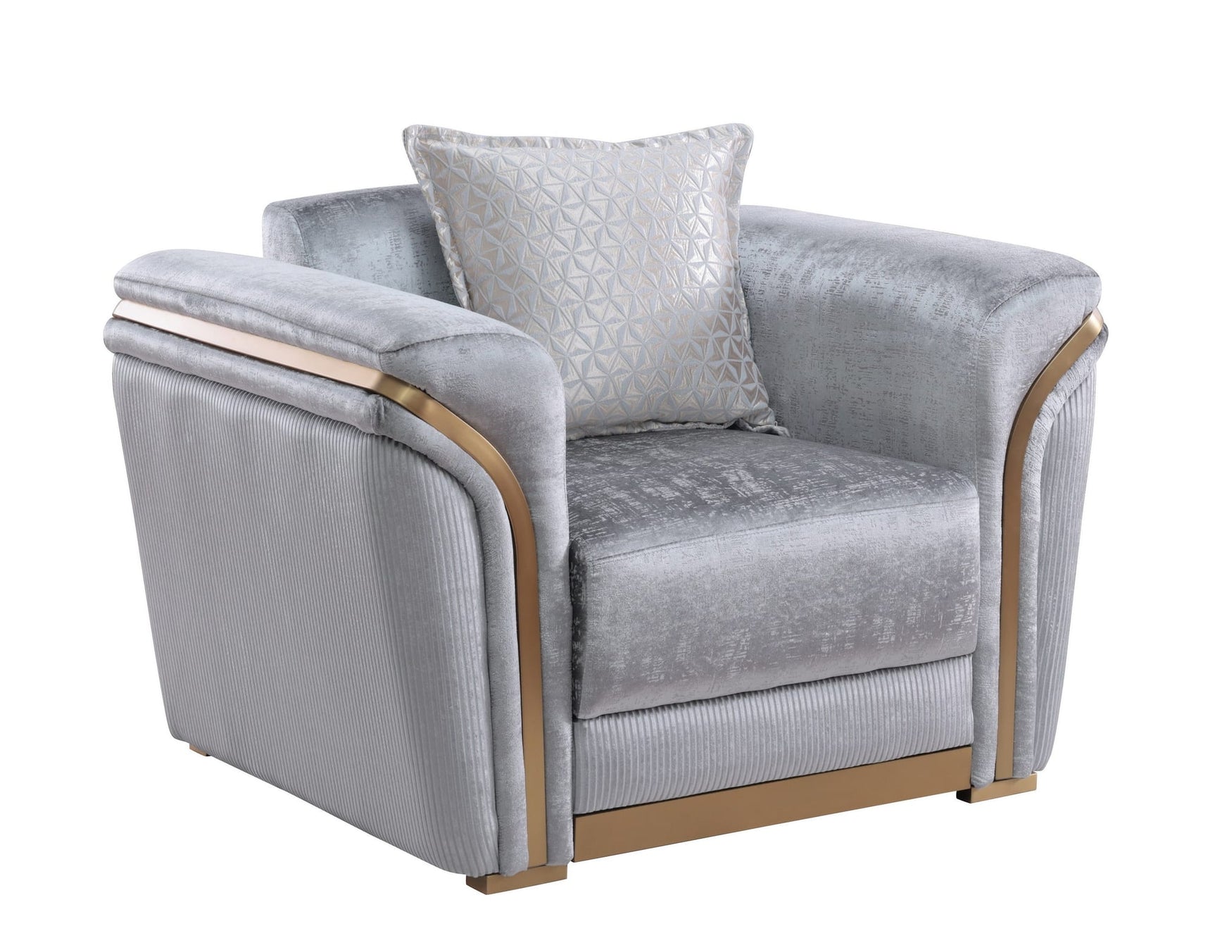 Torino Grey Sofa, Loveseat, and Chair Set with Gold Accents view 4