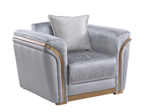 Torino Grey Sofa, Loveseat, and Chair Set with Gold Accents view 4