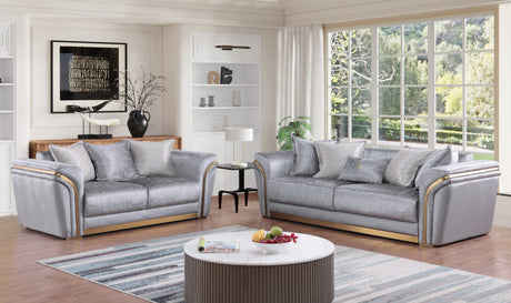 Torino Grey Sofa, Loveseat, and Chair Set with Gold Accents view 5