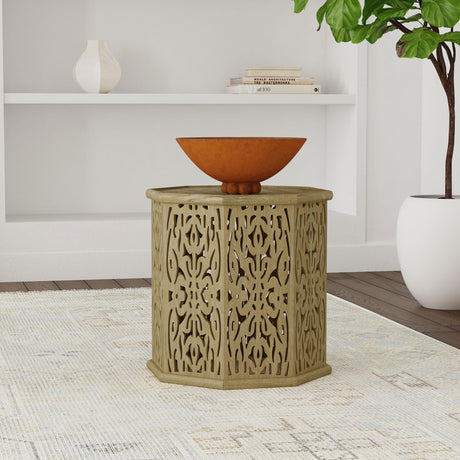 TORRES COLLECTION Torres Octagonal Solid Mango Wood Side Table Natural Brown 931148 - Ella Furniture
