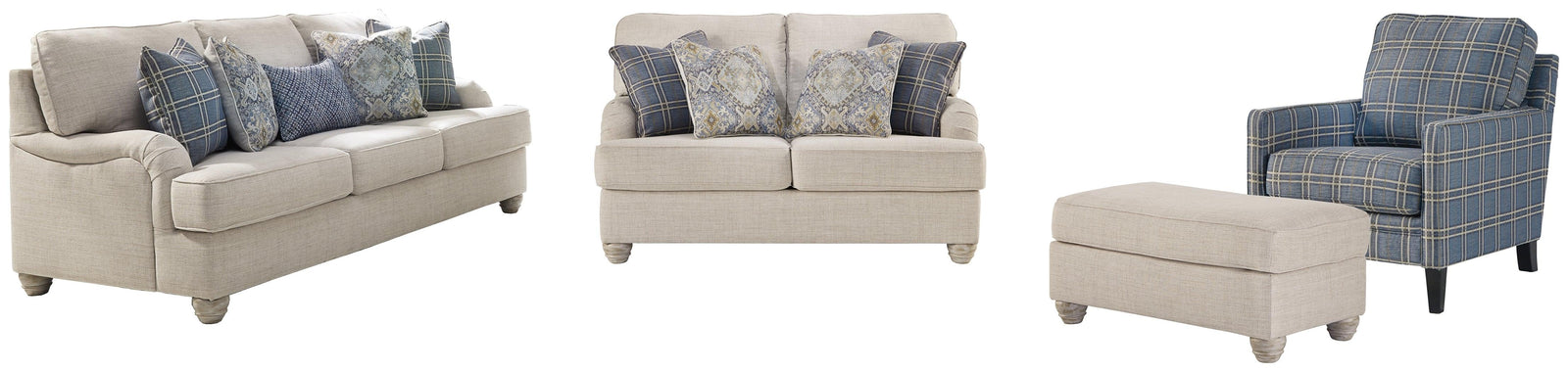 Traemore Linen Sofa, Loveseat, Chair And Ottoman - Ella Furniture