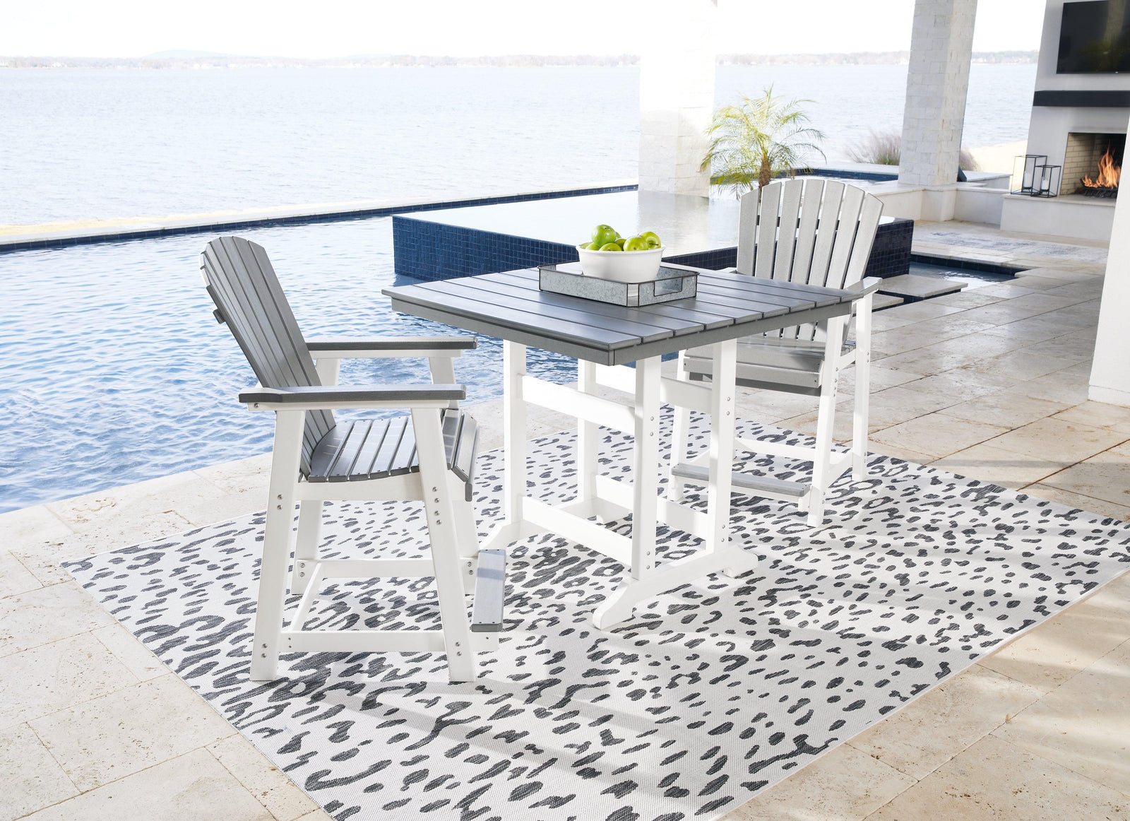 Transville Gray/white Outdoor Counter Height Dining Table And 2 Barstools - Ella Furniture