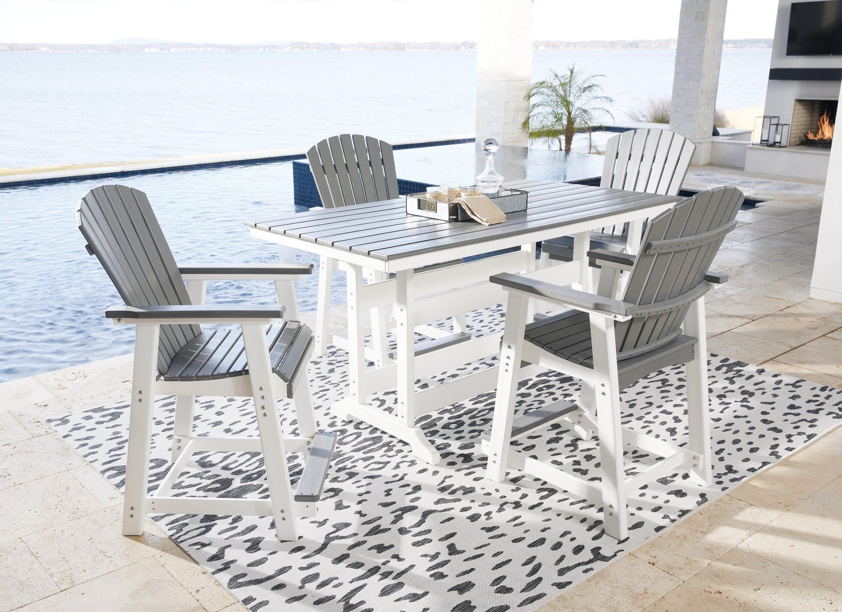 Transville Gray/white Outdoor Counter Height Dining Table And 4 Barstools PKG013815 - P210-642 | P210-124 | P210-124 - Ella Furniture