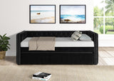 Trina Black Velvet Upholstered Trundle Tufted Twin Daybed - Ella Furniture