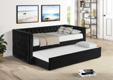 Trina Black Velvet Upholstered Trundle Tufted Twin Daybed - Ella Furniture