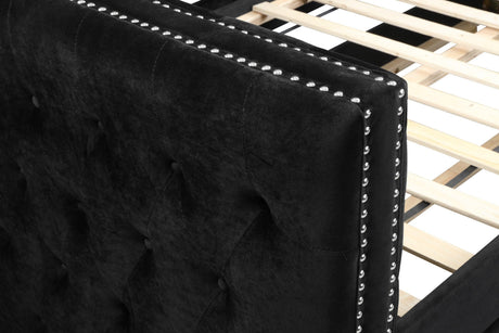 Trina Black Velvet Upholstered Trundle Tufted Twin Daybed - Ella Furniture