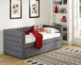 Trina Gray Fabric Upholstered Trundle Tufted Twin Daybed - Ella Furniture