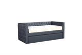 Trina Gray Fabric Upholstered Trundle Tufted Twin Daybed - Ella Furniture
