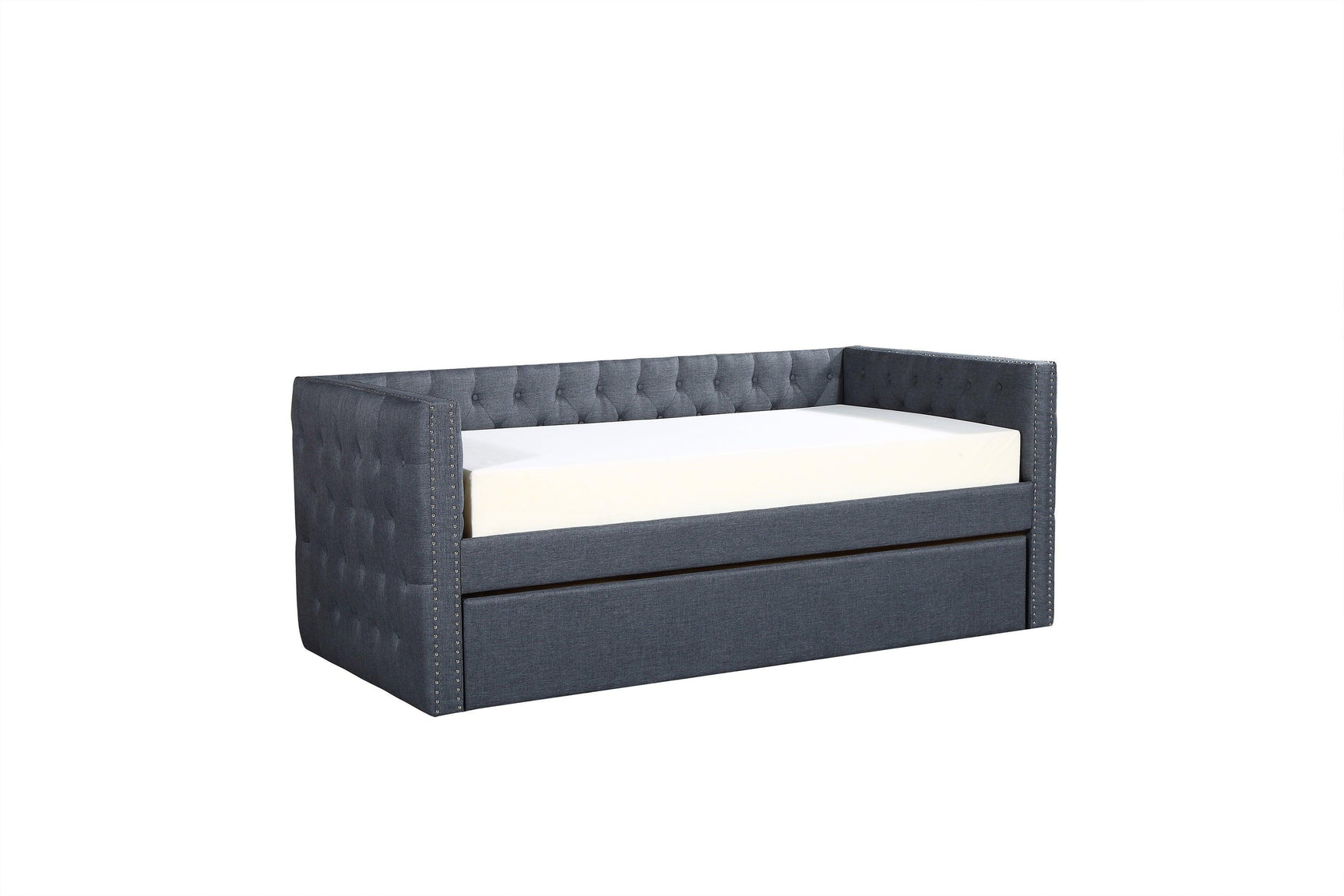 Trina Gray Fabric Upholstered Trundle Tufted Twin Daybed - Ella Furniture