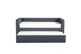 Trina Gray Fabric Upholstered Trundle Tufted Twin Daybed - Ella Furniture