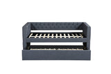 Trina Gray Fabric Upholstered Trundle Tufted Twin Daybed - Ella Furniture