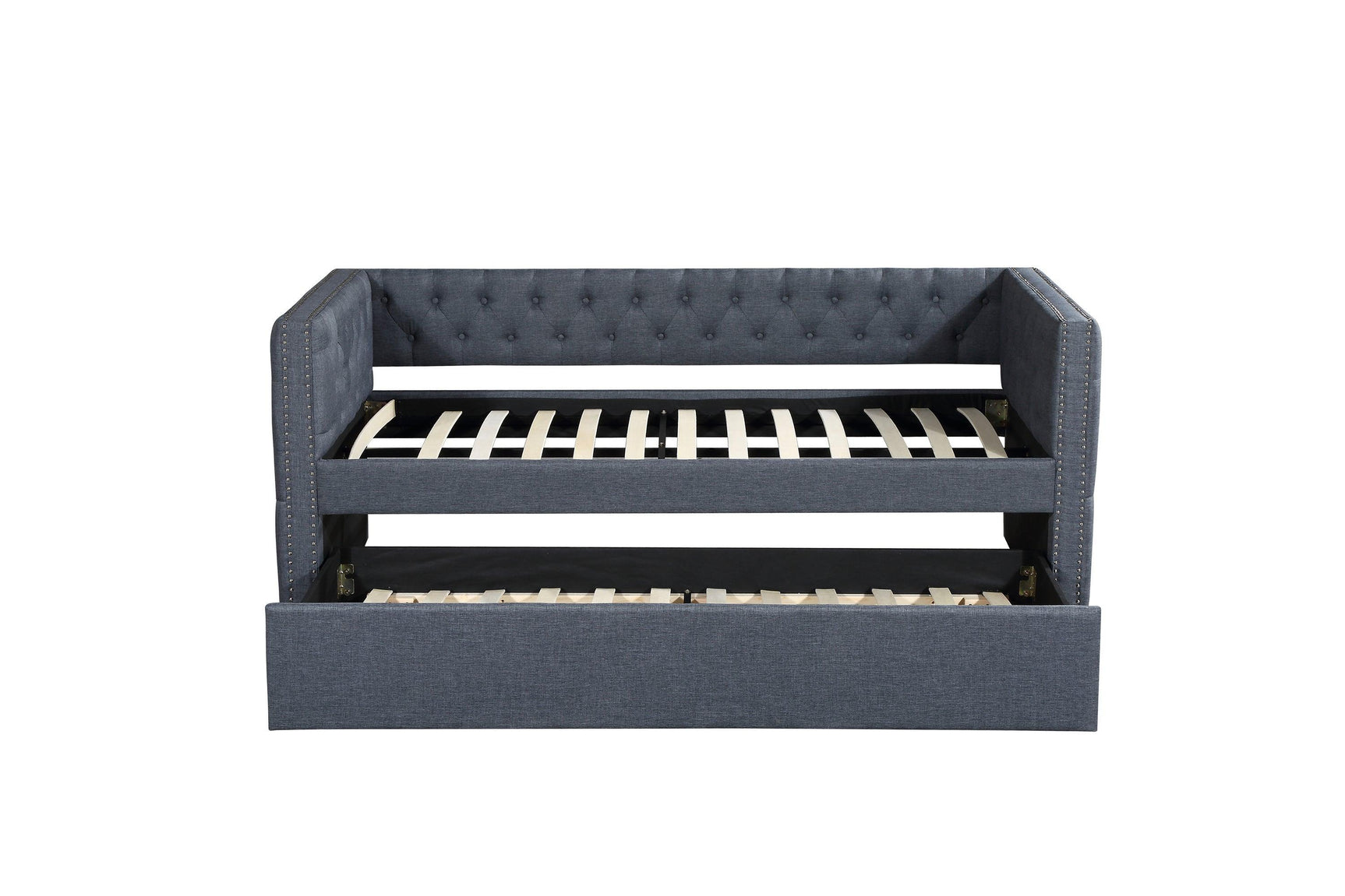 Trina Gray Fabric Upholstered Trundle Tufted Twin Daybed - Ella Furniture