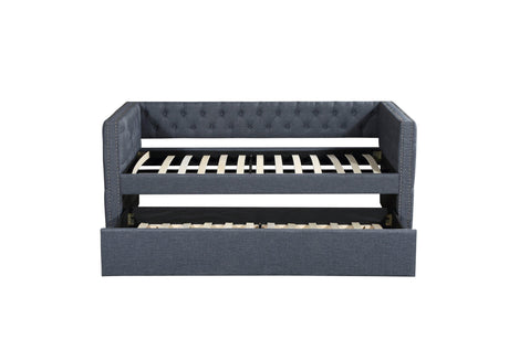 Trina Gray Fabric Upholstered Trundle Tufted Twin Daybed - Ella Furniture