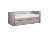 Trina Ivory Chalk Fabric Upholstered Trundle Tufted Twin Daybed - Ella Furniture