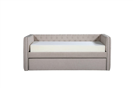 Trina Ivory Chalk Fabric Upholstered Trundle Tufted Twin Daybed - Ella Furniture