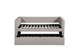 Trina Ivory Chalk Fabric Upholstered Trundle Tufted Twin Daybed - Ella Furniture