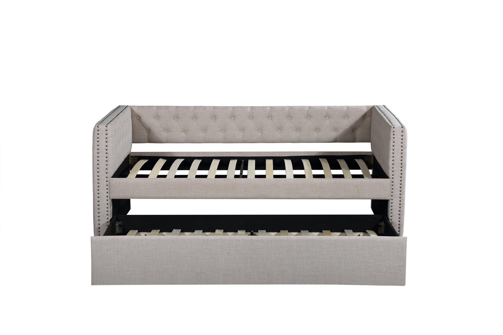 Trina Ivory Chalk Fabric Upholstered Trundle Tufted Twin Daybed - Ella Furniture
