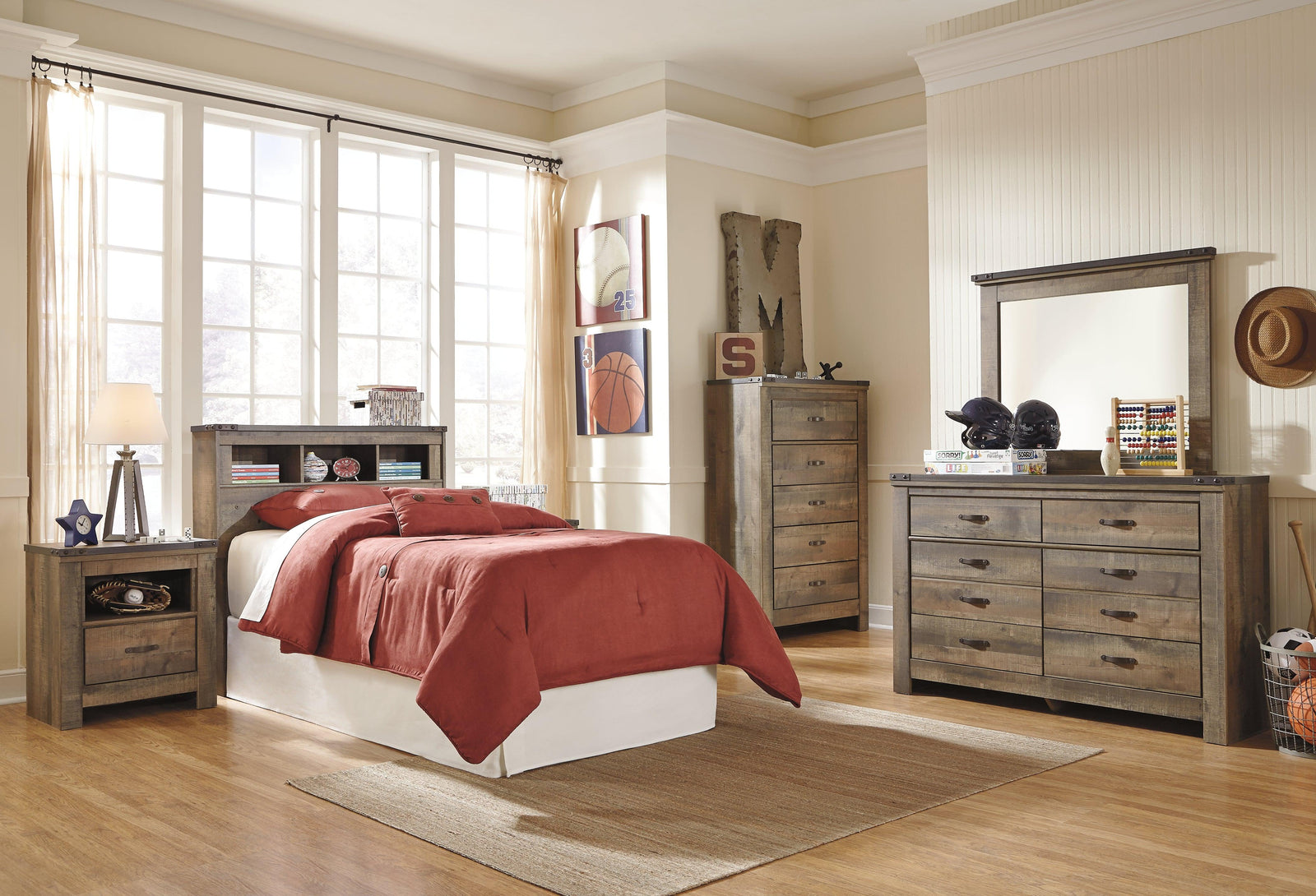 Trinell Brown Bookcase Headboard Bedroom Set - Ella Furniture