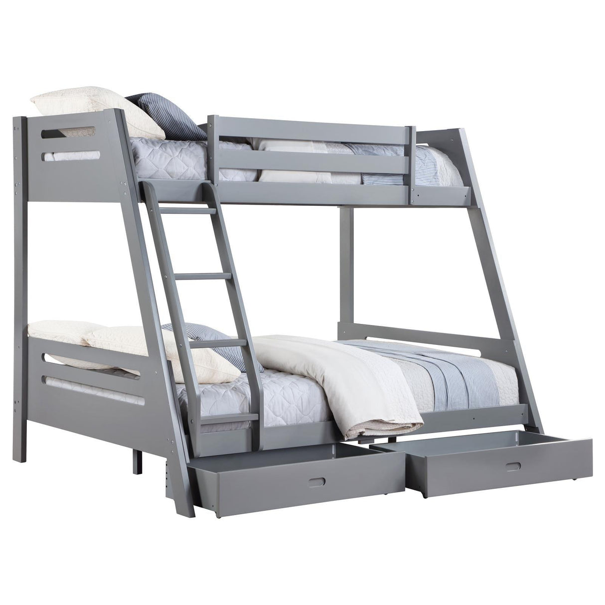 Trisha Wood Twin Over Full Bunk Bed With Storage Drawers Grey 460562Tf - Ella Furniture