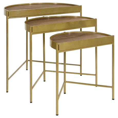 Tristen 3-Piece Demilune Nesting Table With Recessed Top Brown And Gold 936156 - Ella Furniture