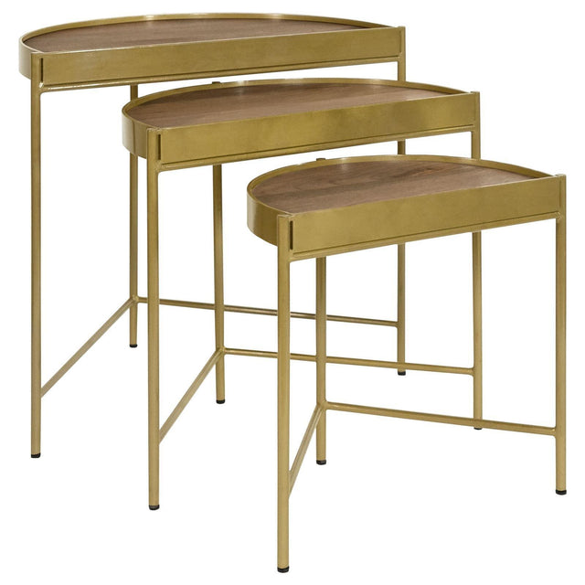 Tristen 3-Piece Demilune Nesting Table With Recessed Top Brown And Gold 936156 - Ella Furniture