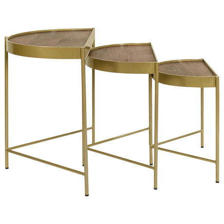 Tristen 3-Piece Demilune Nesting Table With Recessed Top Brown And Gold 936156 - Ella Furniture