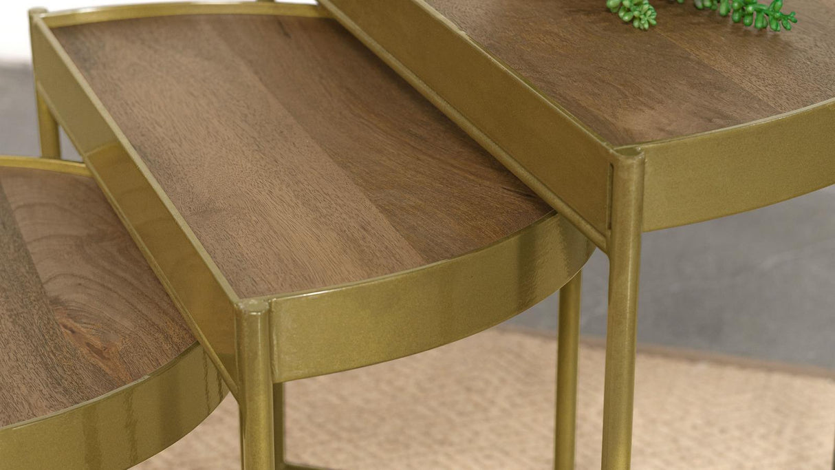 Tristen 3-Piece Demilune Nesting Table With Recessed Top Brown And Gold 936156 - Ella Furniture