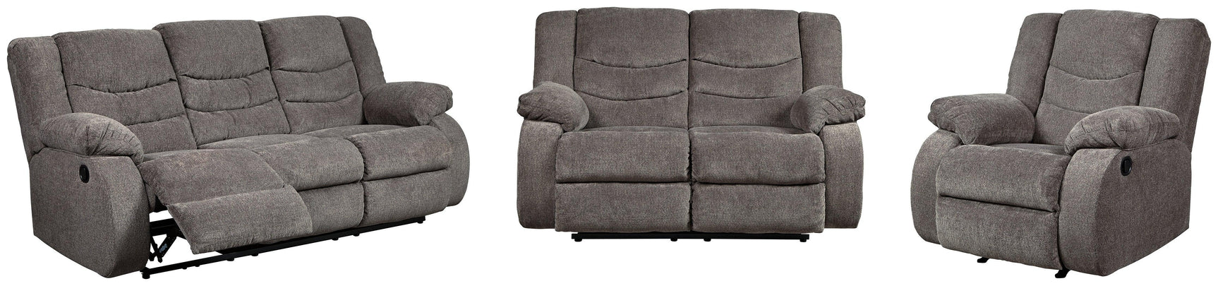 Tulen Gray Sofa, Loveseat And Recliner - Ella Furniture