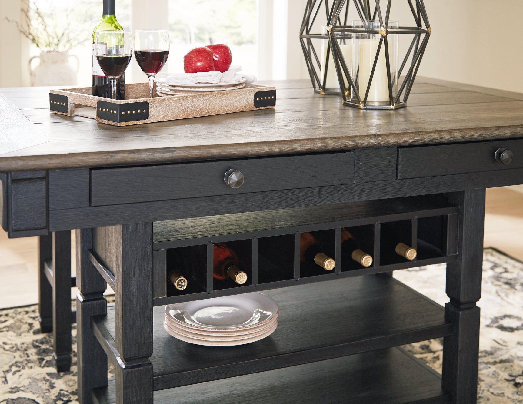 Tyler Black/gray Creek Counter Height Dining Table And 4 Barstools And Bench - Ella Furniture