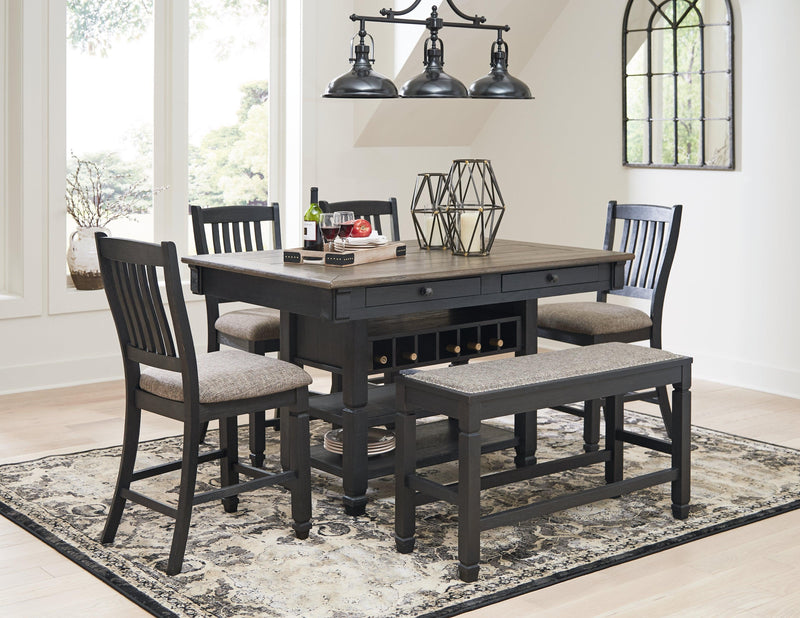 Tyler Black/gray Creek Counter Height Dining Table And 4 Barstools And Bench - Ella Furniture