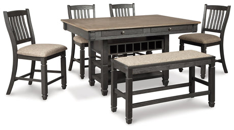 Tyler Black/gray Creek Counter Height Dining Table And 4 Barstools And Bench - Ella Furniture