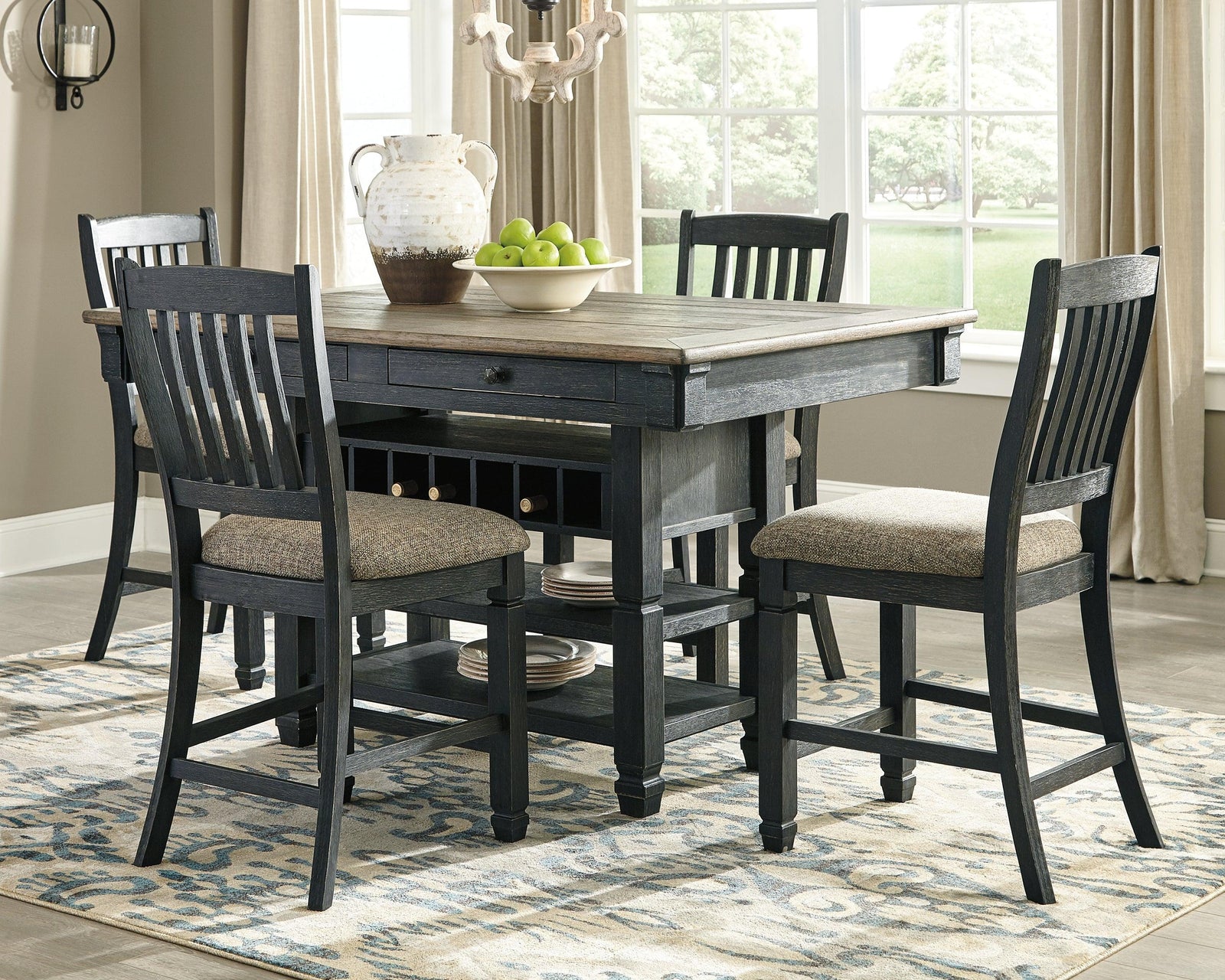Tyler Black/gray Creek Counter Height Dining Table And 4 Barstools - Ella Furniture
