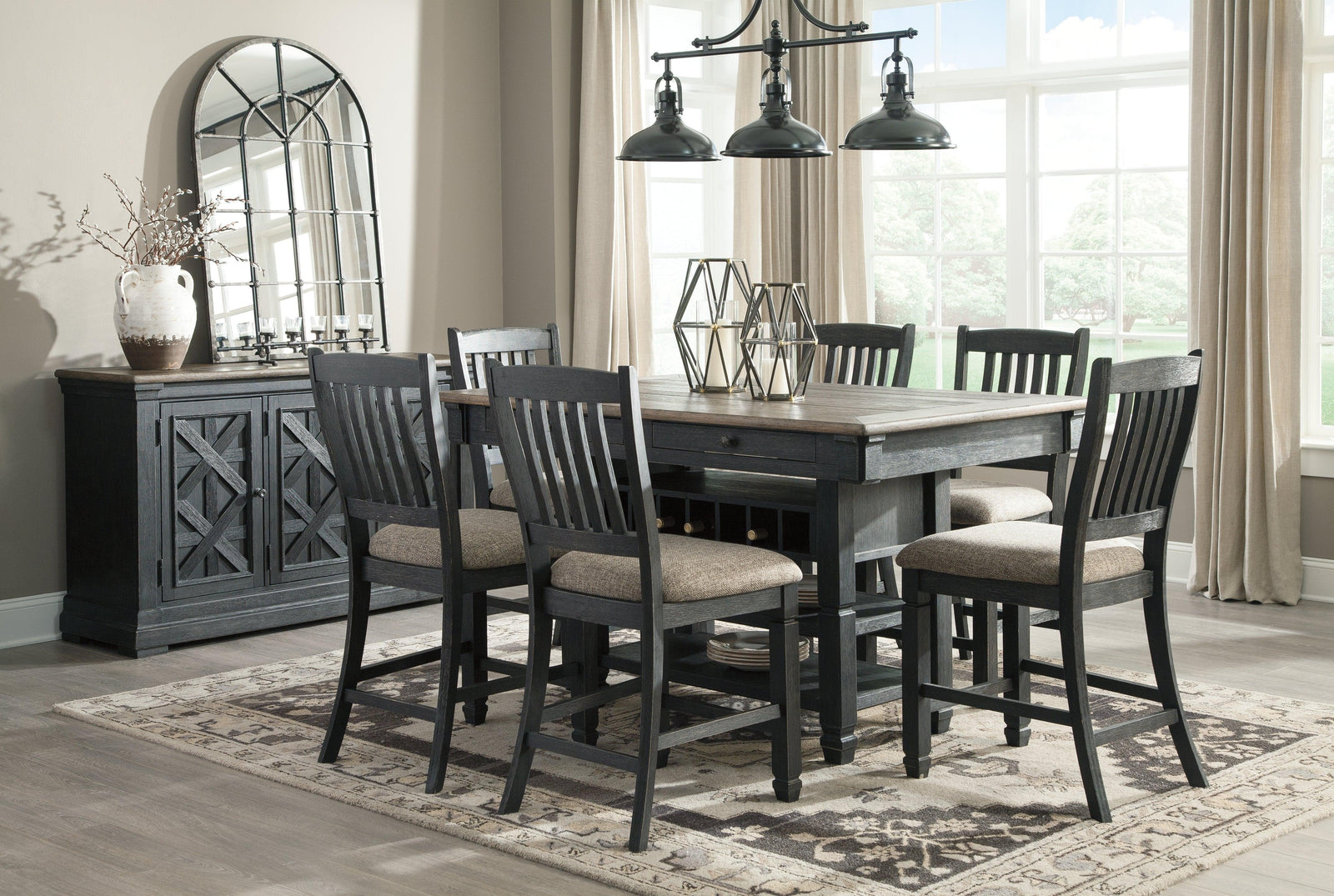 Tyler Black/gray Creek Counter Height Dining Table And 6 Barstools - Ella Furniture