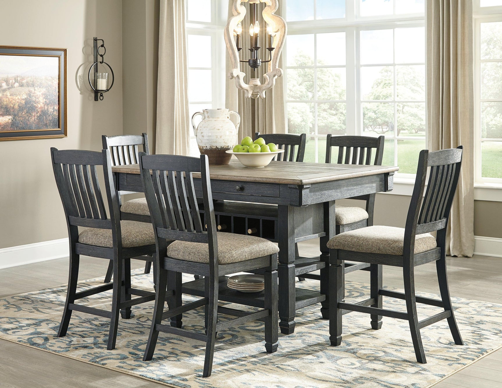 Tyler Black/gray Creek Counter Height Dining Table And 6 Barstools - Ella Furniture