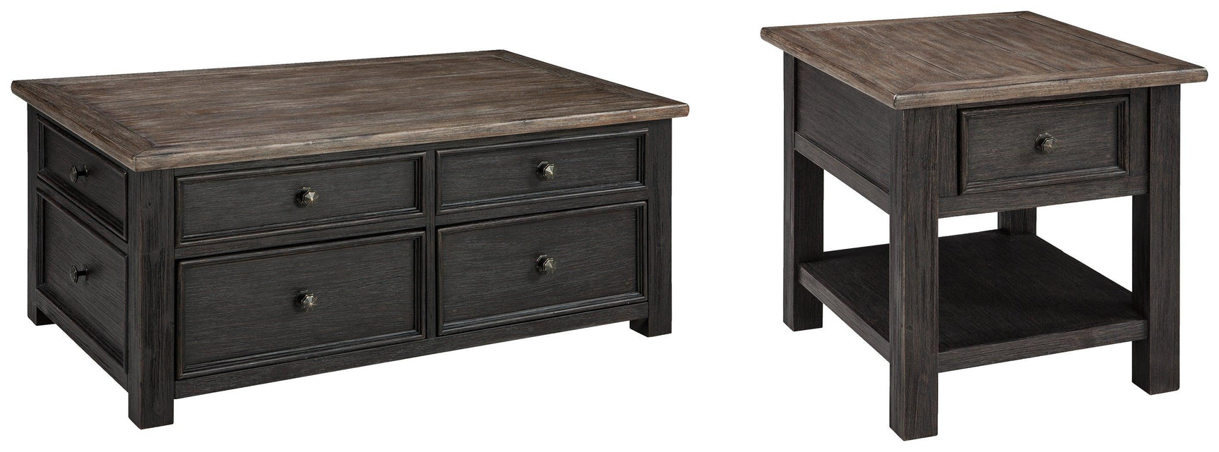 Tyler Grayish Brown/black Creek Coffee Table With 1 End Table PKG008765 - T736-20 | T736-3 - Ella Furniture